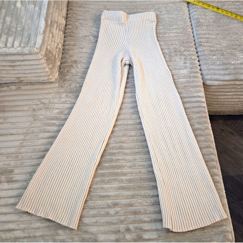 Sincerely Jules Cream Ribbed Knit Flare Pants Women's Size S High Rise Lounge